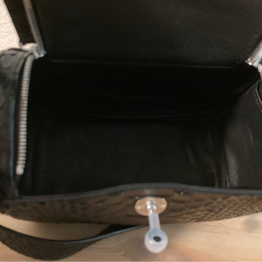 Black Python Textured Handbag With Scarf Accents … - image 7